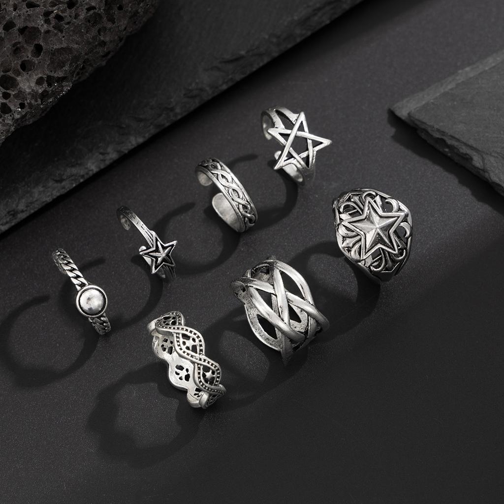 Vintage Personality Starfish Ring Set for Men Hip Hop Niche Men's Exaggerated Style Hot-Selling Ring Jewelry