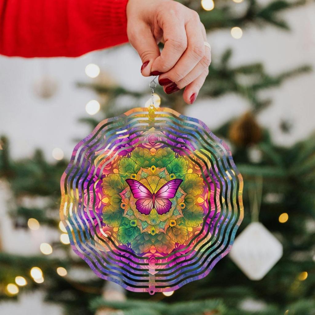 10-calowy kolorowy wiatraczek motylkowy Metalowa dekoracja ogrodowa z obrotowym hakiem 360 stopni na patio, balkon, podwórko, dekoracja zewnętrzna