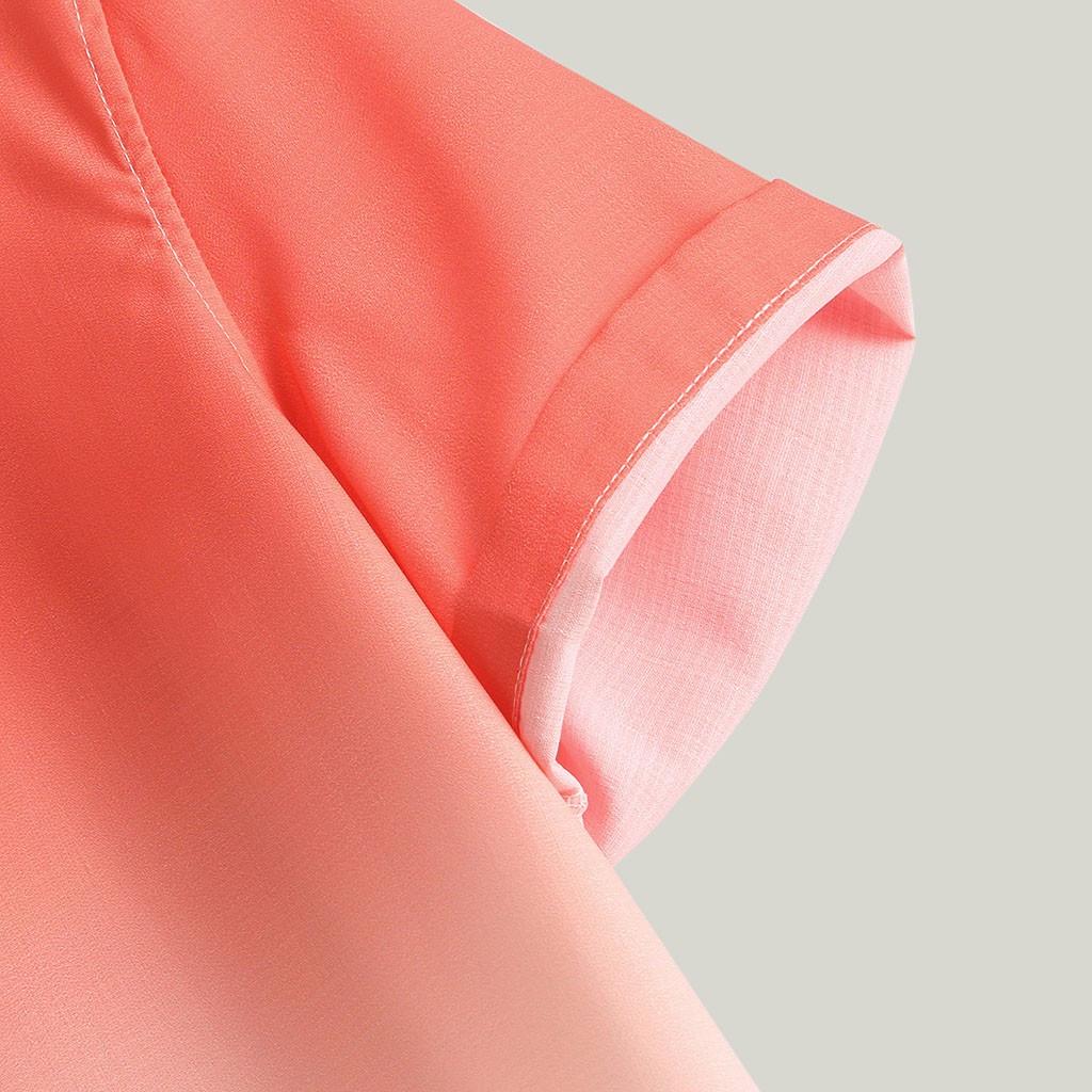 Men's Loose Blouse Breathable Short Sleeve Turn-Down Collar Gradient Shirt
