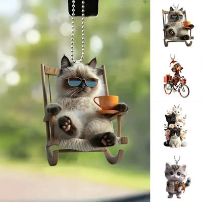 Cat Animal Pendant Hanging Ornament with Lanyard Easy To Hang Realistic Looking Adorable