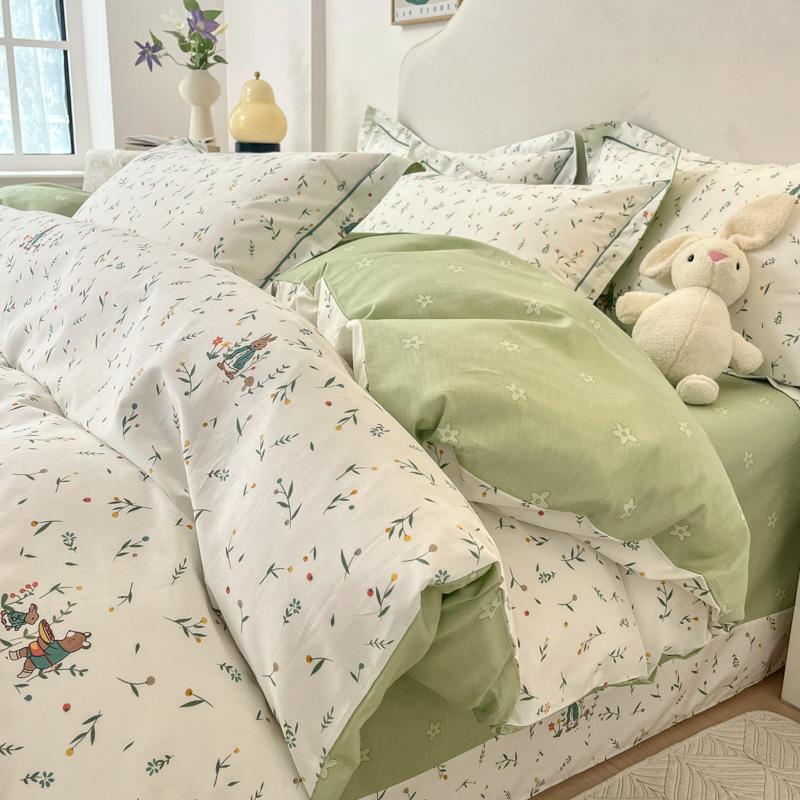 100% Cotton Luxury Floral Duvet Cover Set Boys Girls Single Comforter Cover Vintage Blue Plant Pattern Bedding with Pillowcase