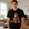Monkey Punch T-Shirt Kurzarm Lässiges T-Shirt Niedriger Rundhalsausschnitt Affe Orang-Utan Muster T-Shirt