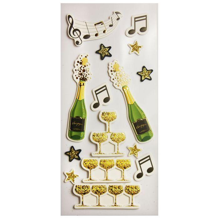Autocollants en relief à paillettes - Fête et champagne