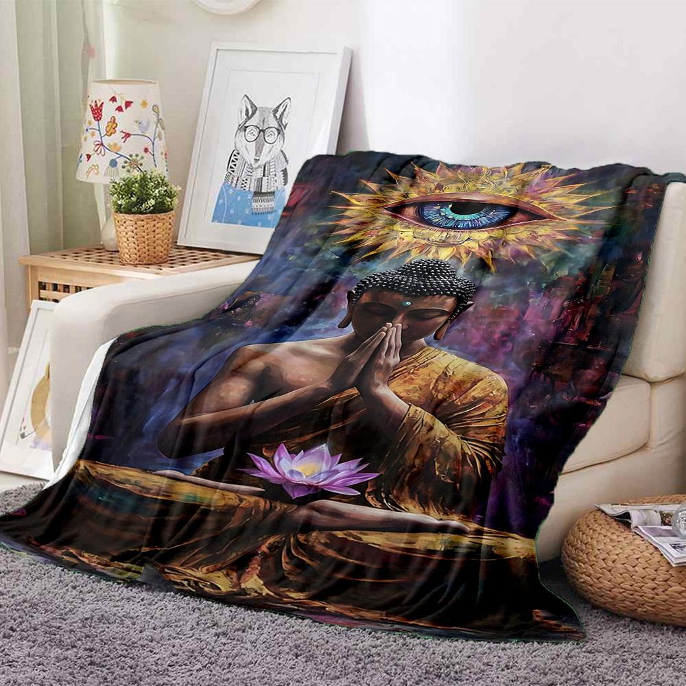 1PC Buddha Statue Print Blanket, Soft Throw Blanket - Warm & Cozy for Couch, Bed, Office, and Travel Yy250912196