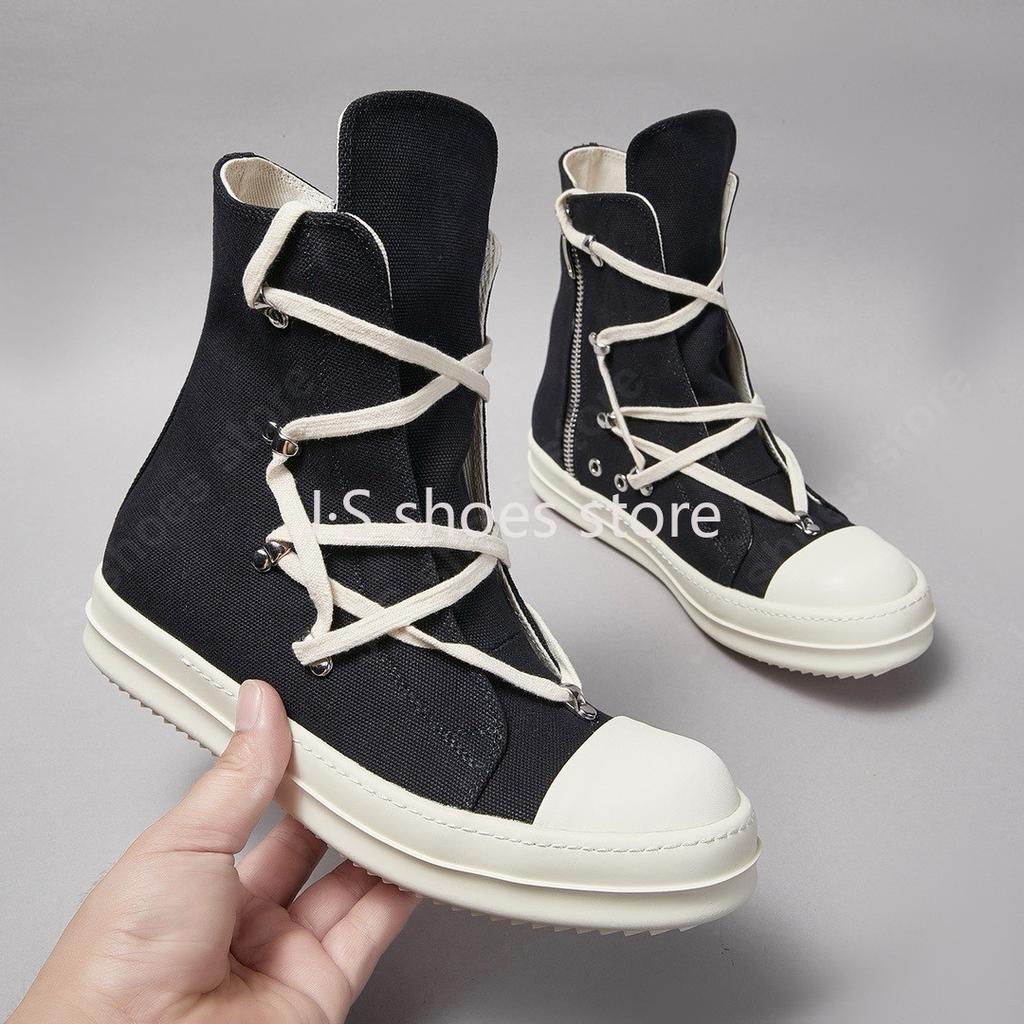 R-o Luxury Sneakers Black Canvas Boot High Top Shoe Men Casual Shoes Classic Design Zipper Women Sneaker Thick-Sole Ankle Boots