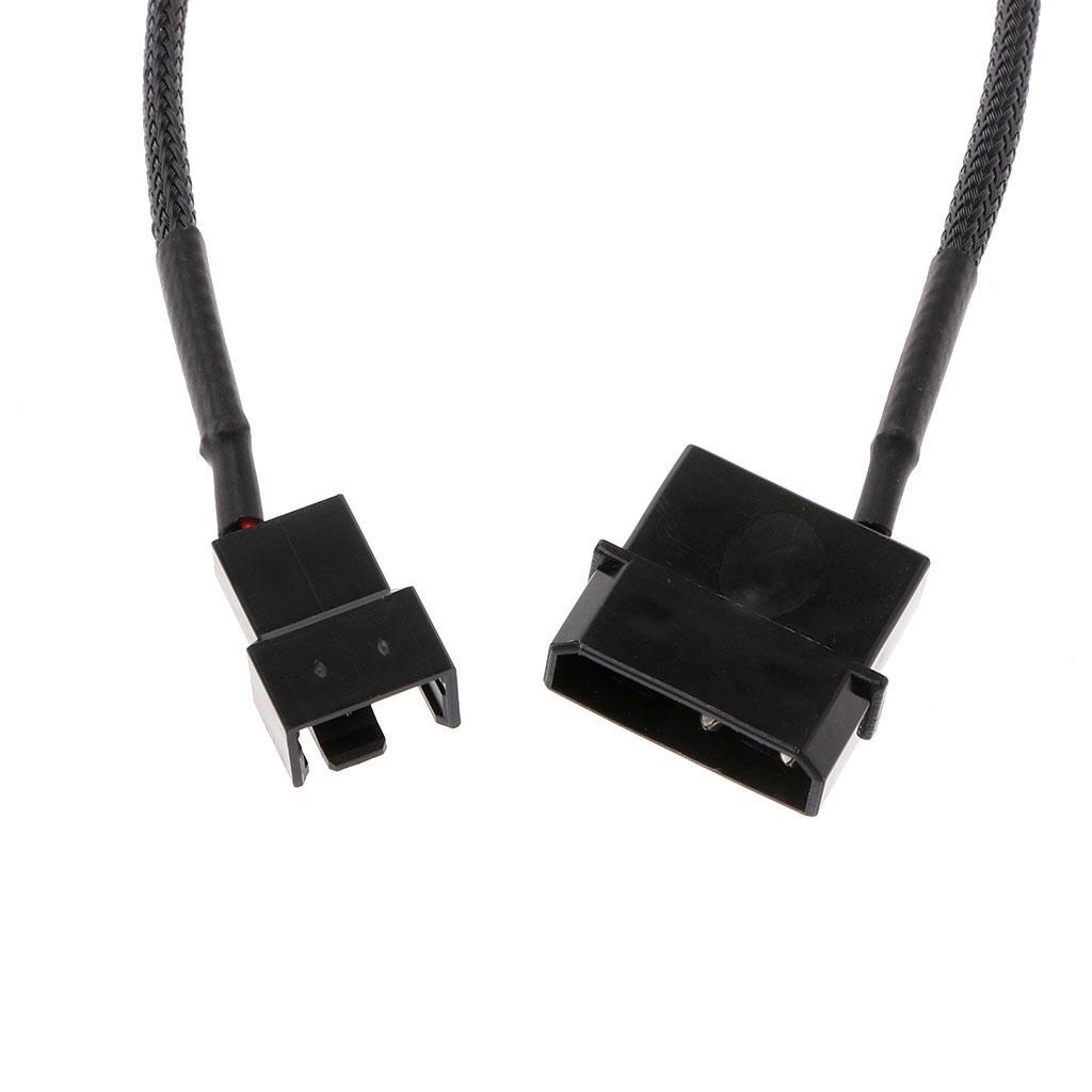 27cm/10.63in Fan Power Adapter Cable 1 To 1 Ways 4-Pin Molex Male To 3-Pin/4-Pin PWM Sleeved Fan Extension Adapter Cable