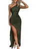 2025 One-Shoulder Ruffled Slit Satin Dress - Sexy European and American Summer Style.