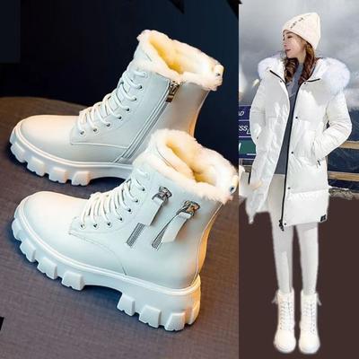 Zapatos de mujer versión coreana con añadido de forro polar otoño e invierno talla grande zapatos de algodón botas de longitud media
