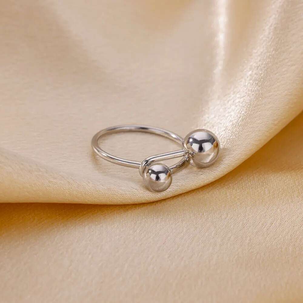 

2025 Decompression Stainless Steel Balls Opening Ring For Women Unisex Punk Gold Color Design Jewelry Aesthetics Dailywear Gift resizable&CHINA