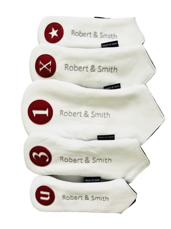 

[Robert&Smith] Чехол для гольфа из натуральной кожи, комплект из 5 предметов, вышитый логотип, натуральная кожа [Driver x 1, Wood x 2, Utility x 2]) Современный
