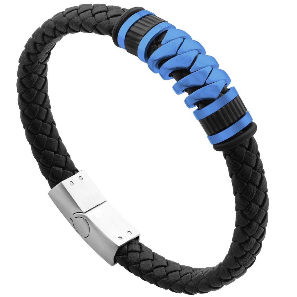 Men's Retro Leather and Titanium Steel Magnetic Buckle Bracelet