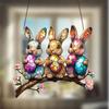 Three Rabbits Holding Colorful Eggs Hanging Decoration Hanging Pendant Wind Chime Suncatcher Home Window Ornament Garden Decor