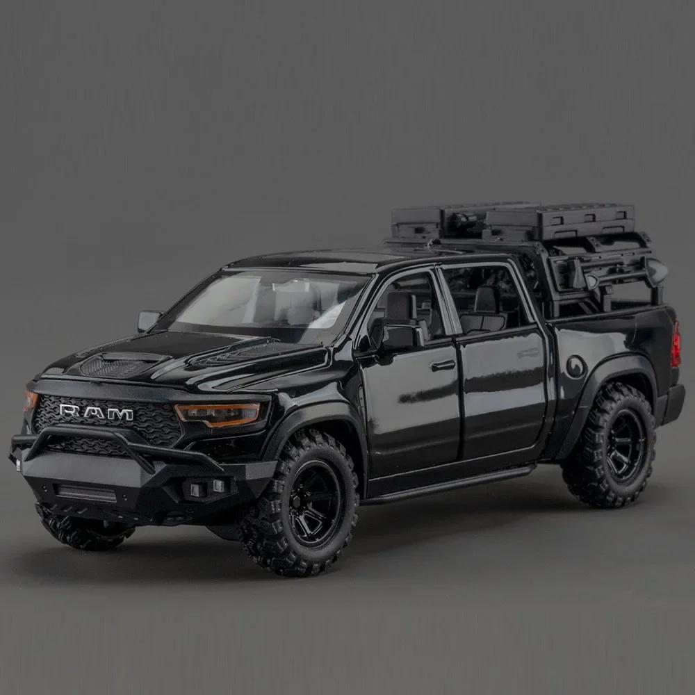 

1:32 Scale Mammoth Pickup Toys Models Cars Rubber Tires Light Music Vehicles Wheel Steering Miniature Car Boys Collection Gifts чёрный