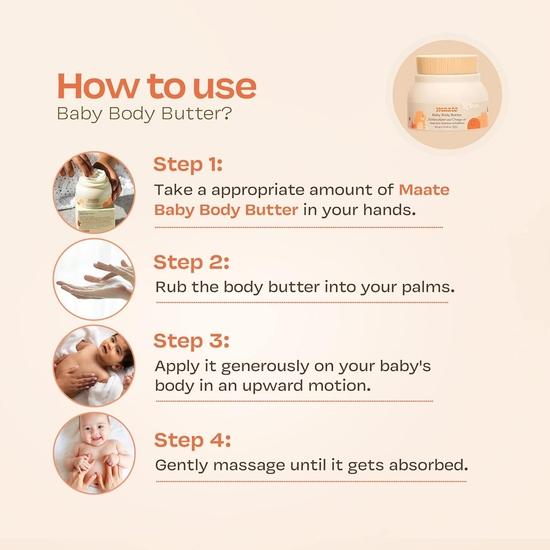 Maate Baby Body Butter (150 gm) | Enriched with Pure Kokum Butter, Shea Butter, Orange & Saffron Oil | Baby Body Butter For Kids 0-12 years