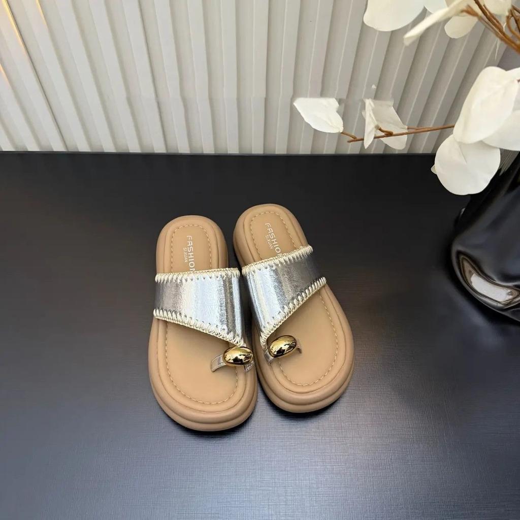 Set of Toe Cool Slippers Women's Summer 2025 New Fashion Work with Skirt Cool Slippers Thick Bottom Beach Travel Tide