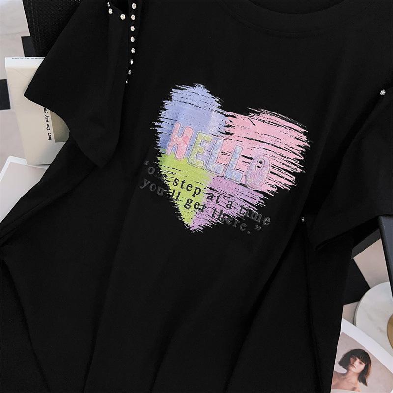 Women's Plus Size Slimming Loose Mid-Length Short-Sleeve T-Shirt (Sizes 200/300/350 jin) - Style 1066