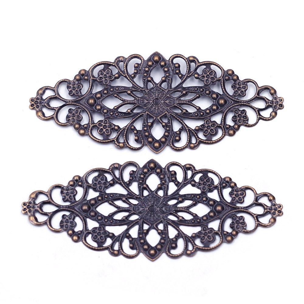 Copper Bronze Gold Color Connector Flower Pattern Filigree Wraps Alloy Embellishments Craft Jewelry DIY Findings 80x35mm
