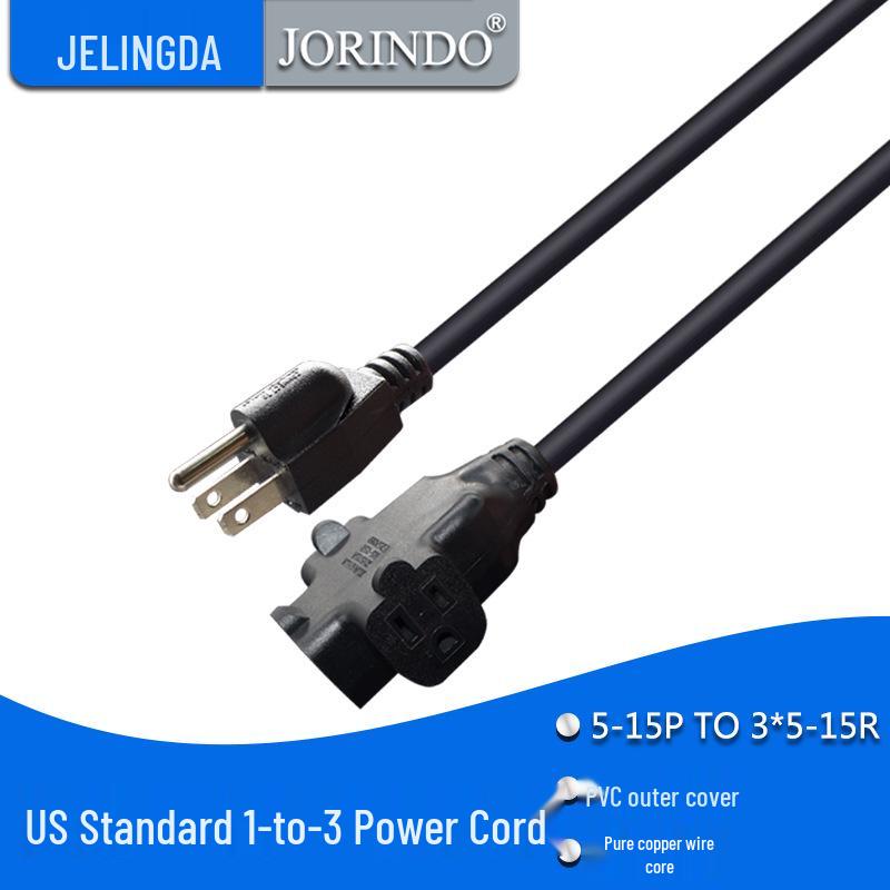 

US Male to Female 1-to-3 Power Cord NEMA 5-15P to 3x5-15R Adapter Cable. One Male to Three Female 0.32M