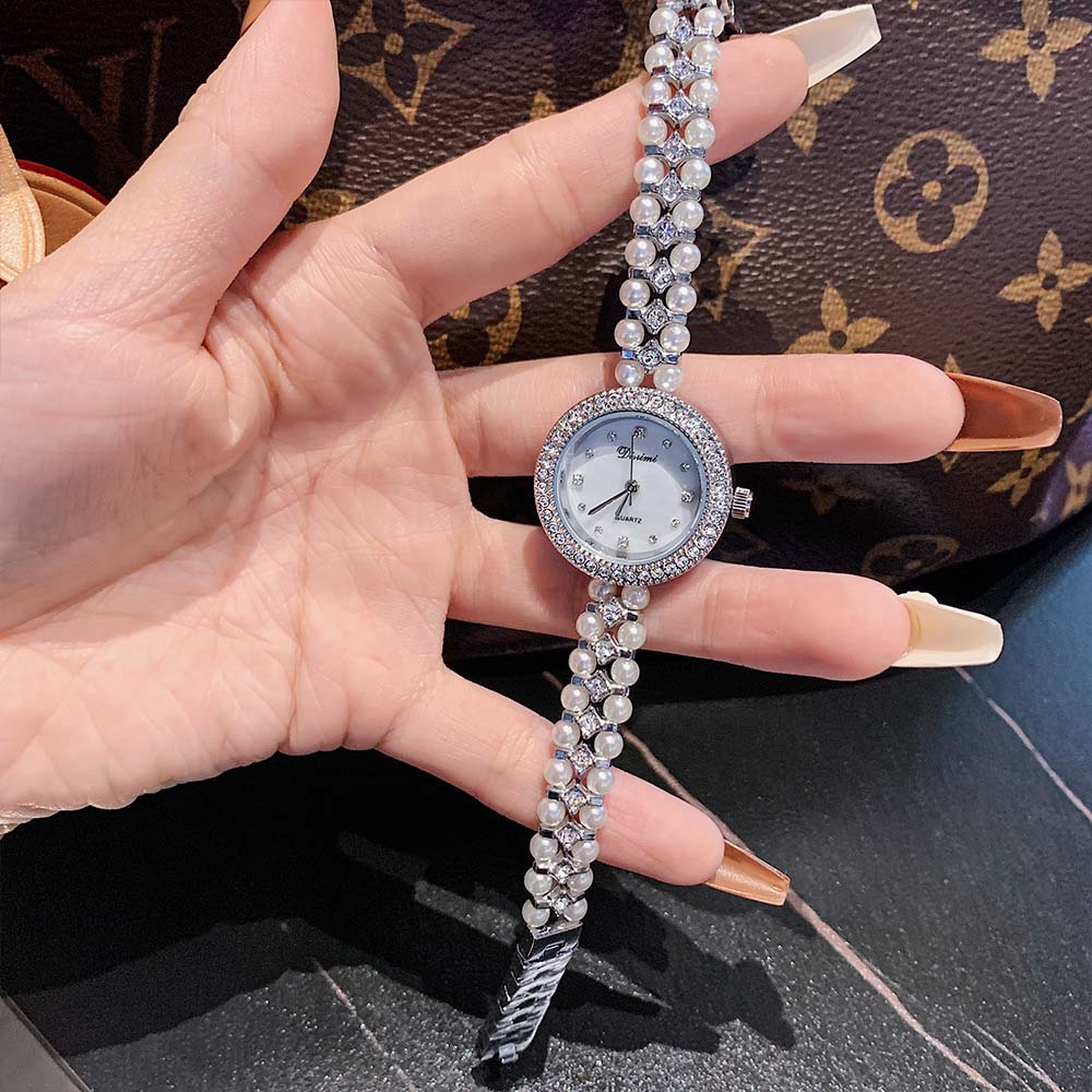 Orologio da Donna Dinimi Elegante al Quarzo Quadrante Madreperla Bracciale Extra-Lungo di Perle Orologi Avvolgenti Stile Vintage Femminile Regalo per Signora