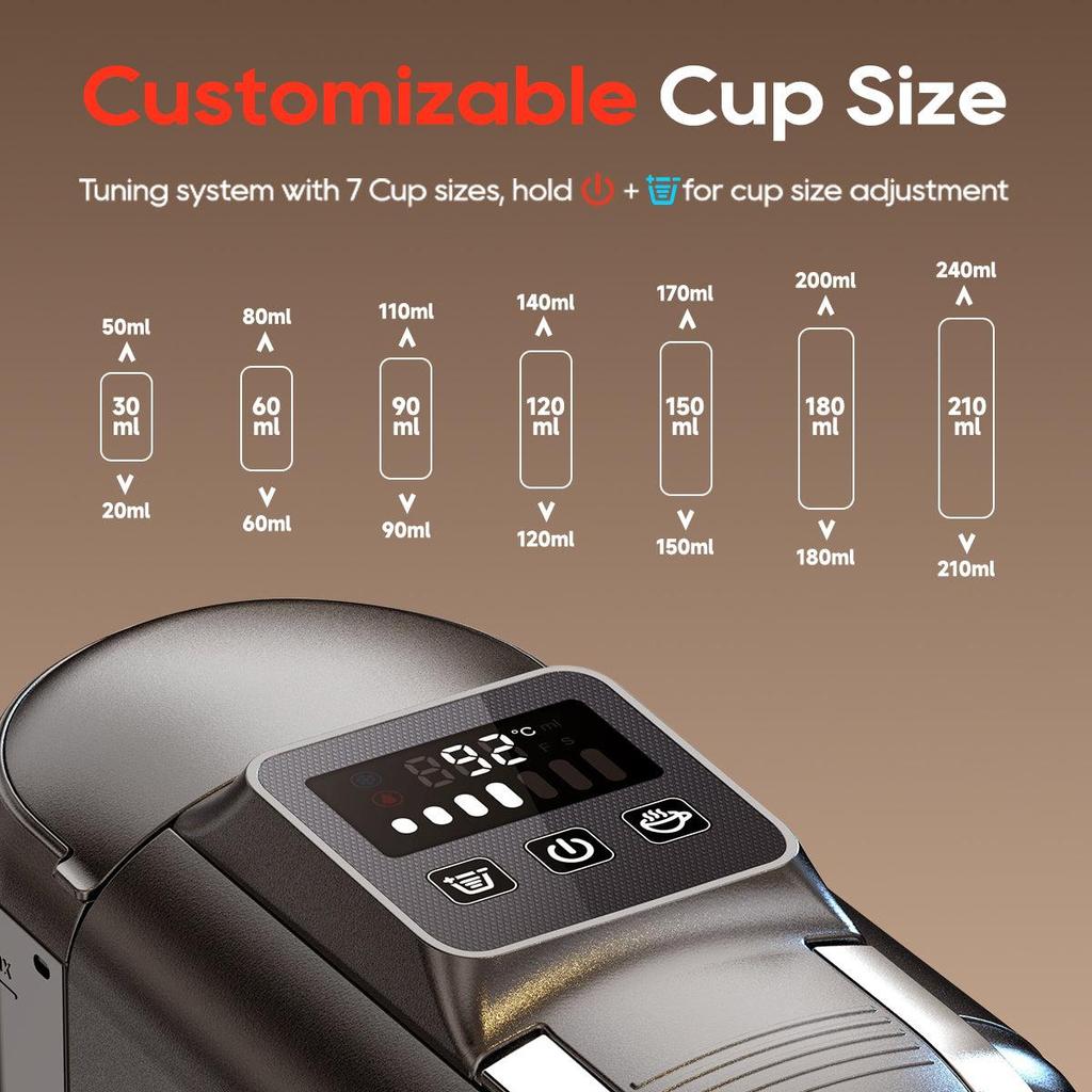 PSH2C Automatic Concentrated Coffee Maker 1450W 20Bar 600L Tank 7 cup sizes (50ml-240ml) Cold/Hot Coffee Extraction