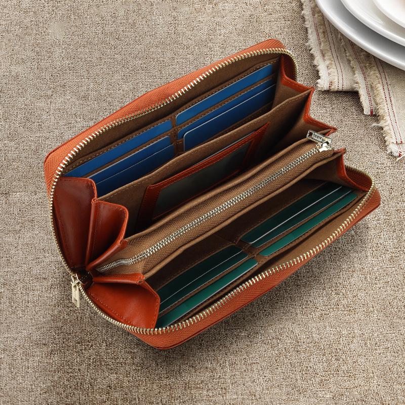 Women's Genuine Leather Long Wallet Clutch - Large Capacity, Multi-Card Slots, Vegetable Tanned