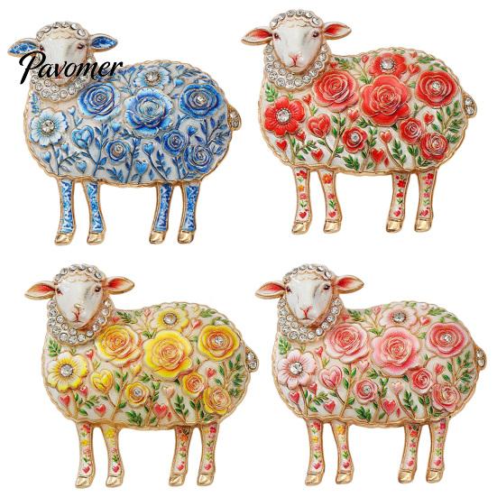 Decorative Lamb Brooch Rhinestone Floral for Women, Flower Sheep Alloy Lapel Pin Pin, Animal Jewelry Clothing Suits Scarves Bags