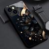 Black Gold Lotus Tempered Glass Phone Case Suitable for iPhone 17 16 15 14 13 12 11 Pro/Max/Plus Anti Shock Back Cover
