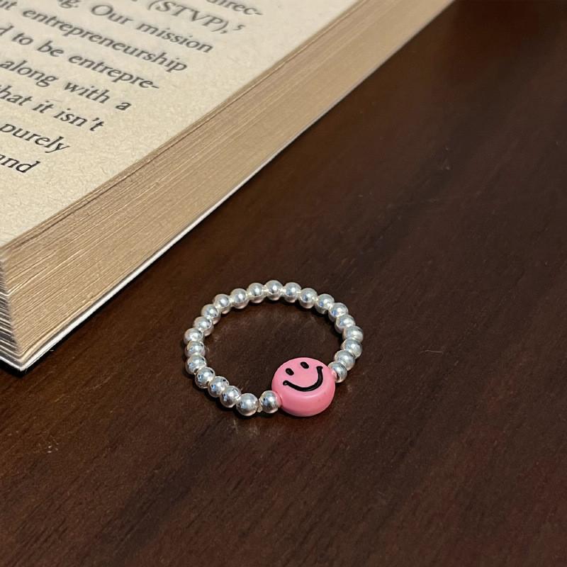 Trendy Korean Colorful Smiley Face Silver Bead Ring For Women Fashion Jewelry