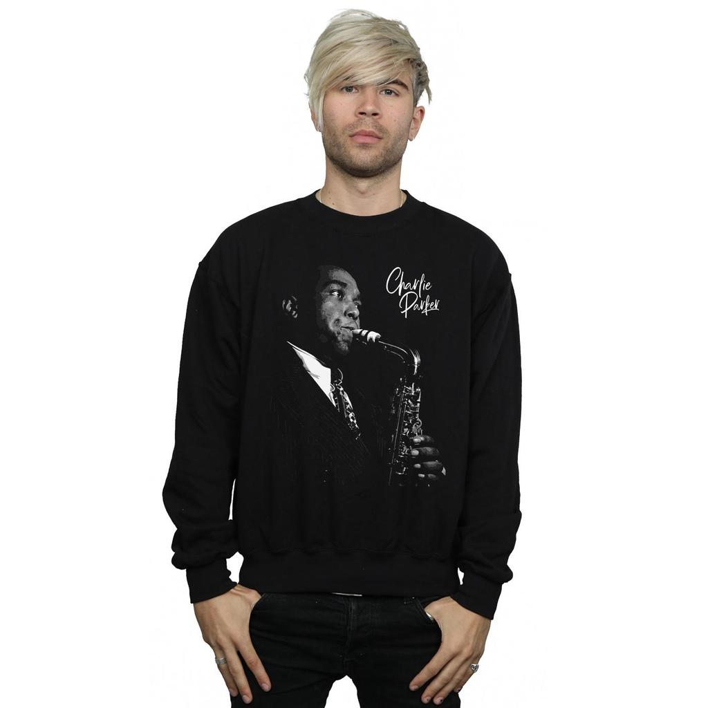 Charlie Parker Mens Playing Saxophone Sweatshirt