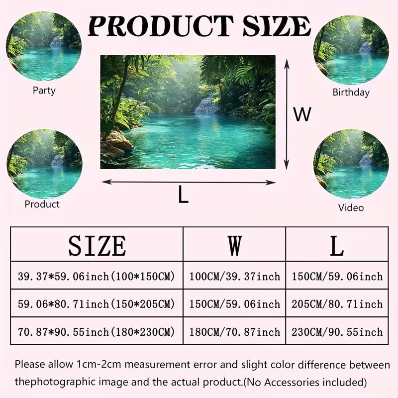 2D Lush Rainforest Waterfall Wall Tapestry Tropical Nature Background Cloth for Home