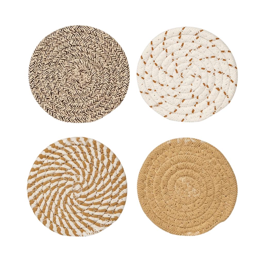 Rundes geflochtenes Set aus 4 Stück 11 cm Durchmesser Tisch für Tassen Becher Gläser Schalen Heimküchen Dekoration