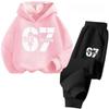 67 Chic Children's Hoodies Set 3-12Y Korean Streetwear Block Tracksuit Fashion Comfortable Kids Sweatshirt 2 Pcs Sets Pant Suit