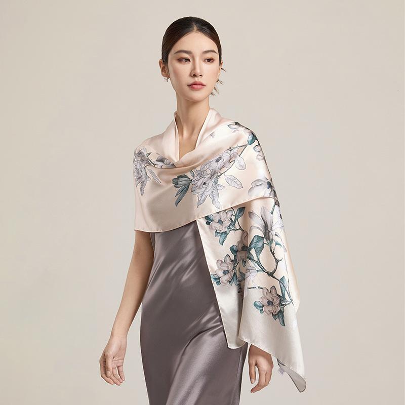 100% Silk Scarf Women Print Hangzhou Handkerchief Pure Silk Neckscarves Luxury Bufandas Silk Shawl   Long Scarf