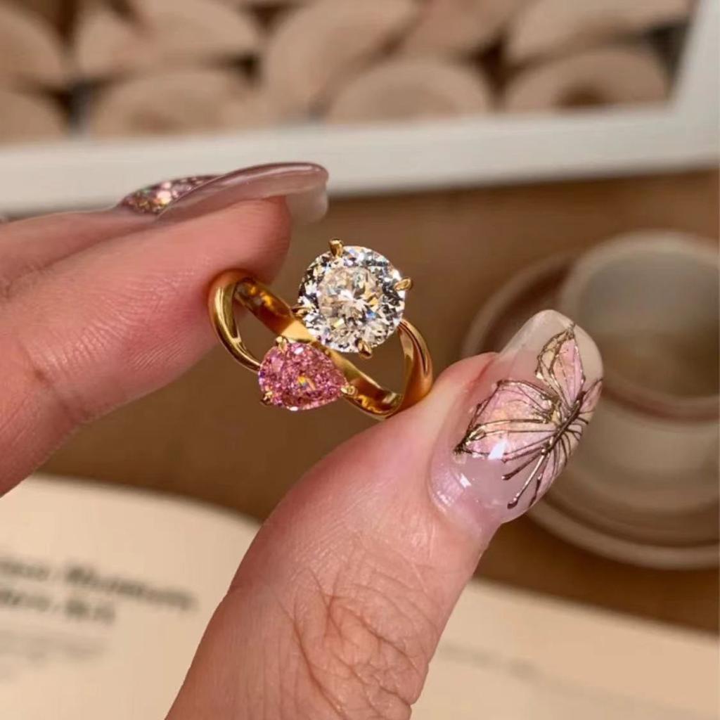 Copper Open Contemporary Ring With Sweet Pink Gradient Diamond And Zirconia For Women