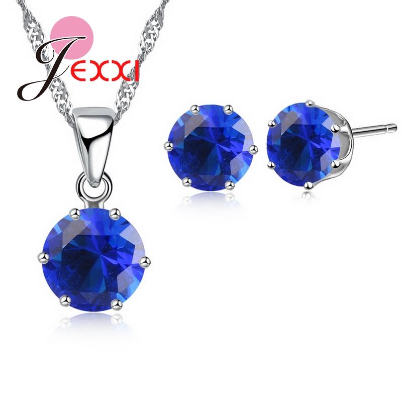 17 Colors Silver Color Jewelry Sets Classical Engagement CZ Diomand Earrings+Necklace For Women Gift