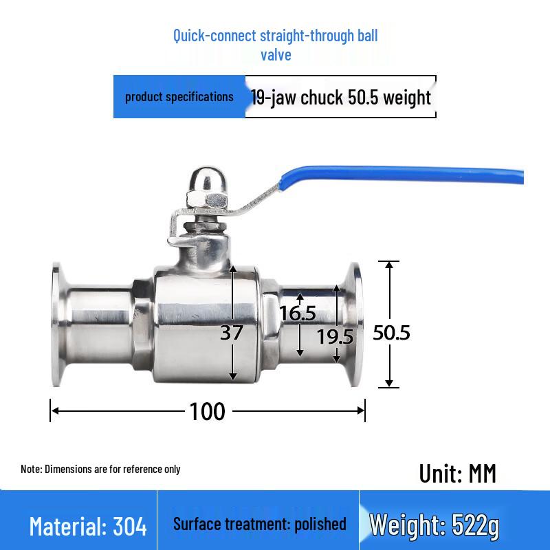 Lang Sai Ze Bo 304 SS Sanitary Quick-Release Straight Ball Valve Clamp