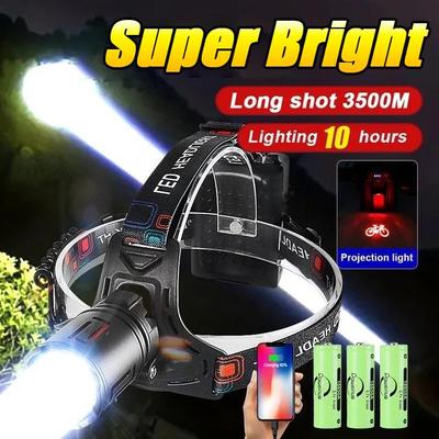 2025 Ultra-starke LED-Stirnlampe, superhelle Taschenlampe mit großer Reichweite, wiederaufladbare USB-Stirnlampe zum Angeln und Jagen