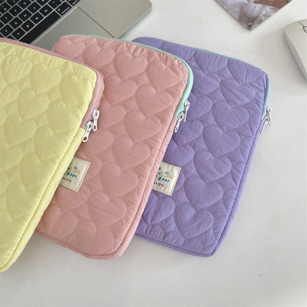 Cartoon Prints Laptop Storage Bag Love Plaid Tablet Sleeve Pouch Notebook Storage Bag  For Women