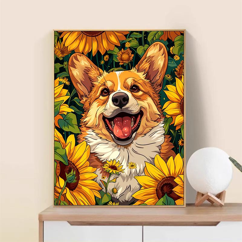 5d DIY Diamond Painting Cross Stitch Animal Corgi Dog Diamond Embroidery Mosaic Sunflower Full Round Drill Home Decor