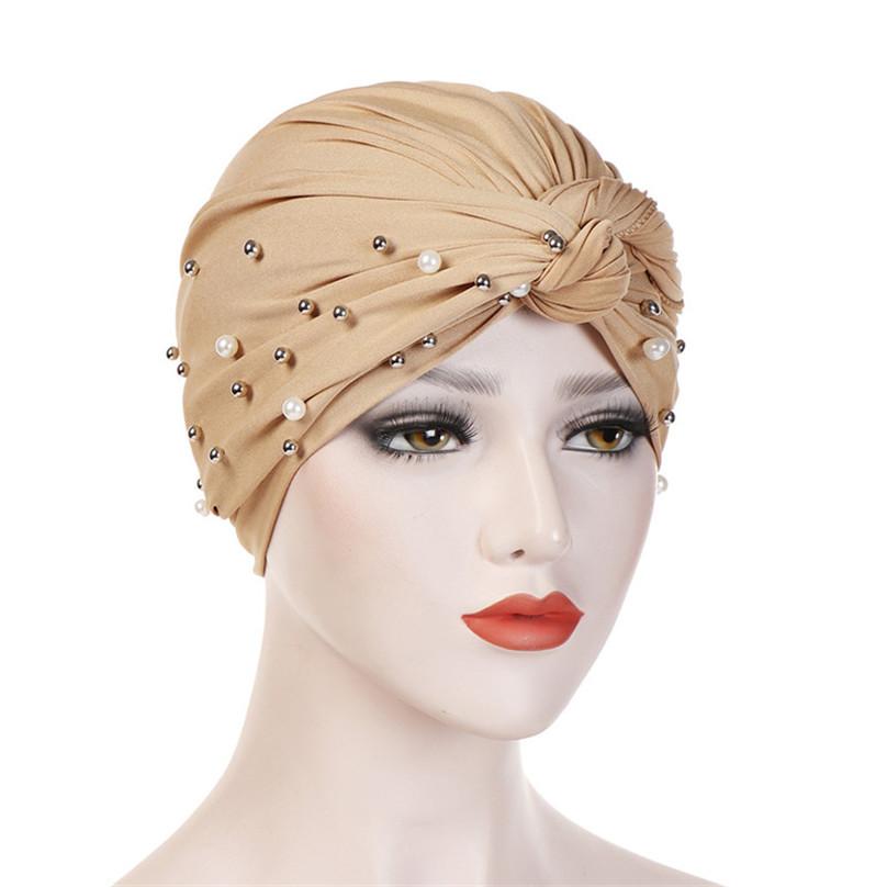 Fashion Gentlewomen Headscarf Hat Muslim Changeable Headdress Exquisite Elegant Beaded Hat