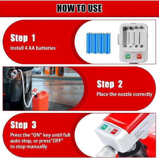 Automatic Fuel Transfer Pump With Auto-Stop, 3.2 GPM Fuel Transfer Pump Battery Powered, 51'' Extra Long Hose, 4 Can Adapters, Portable Fuel Pump