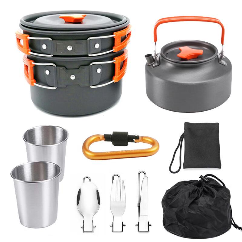 Lizhan Outdoor 2-3 Person Camping Cookware Set with Tea Kettle