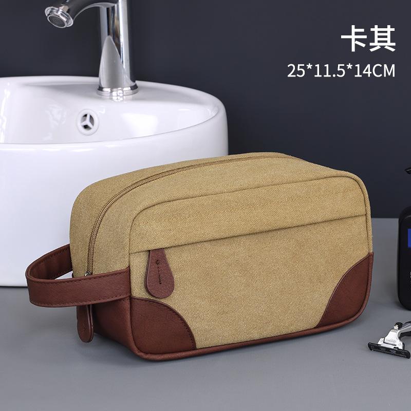 Large Capacity Leather Canvas Men Wash Shaving Women Toiletry Storage Waterproof Makeup Travel Organizer Retro Cosmetic Bag 2025