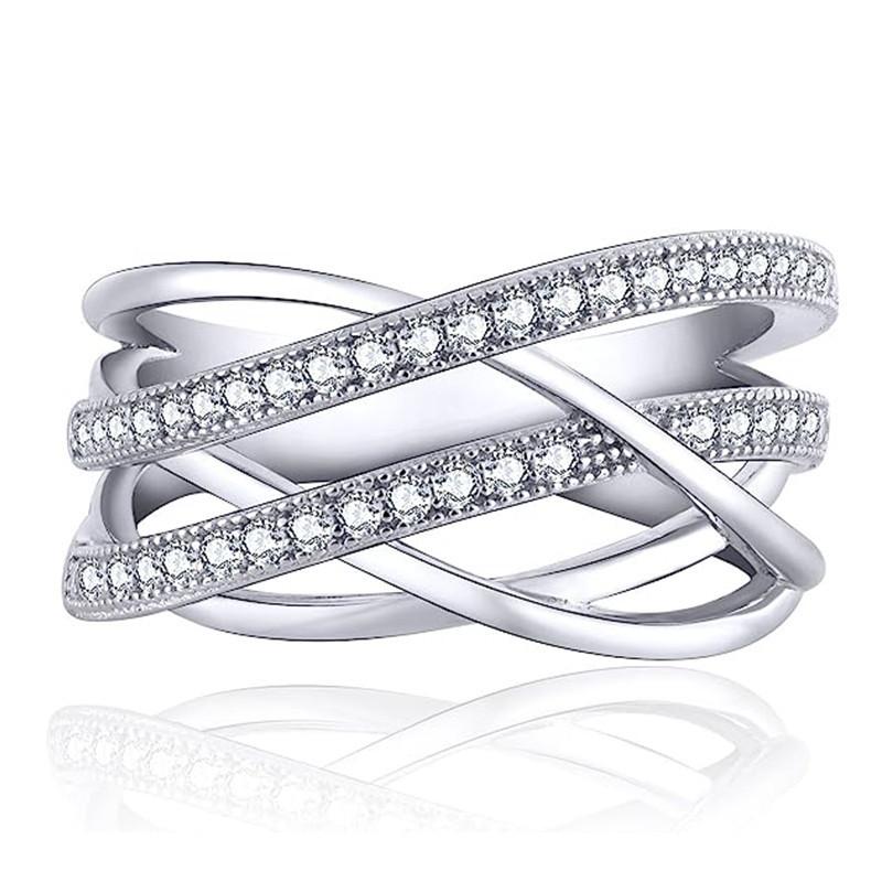 

925 Sterling Silver Trendy Modern Cross Design Ring Female Brilliant Zirconia Finger Jewelry for Daily Party Fashion Accessories 6
