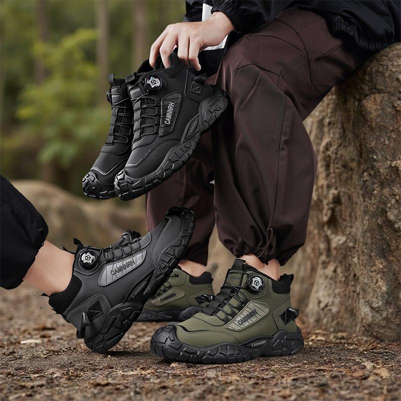 New Winter Outdoor Mountaineering Sports Casual Thick-soled Work Boots, Retro Men's Shoes with Swivel Buttons, Easy To Wear.