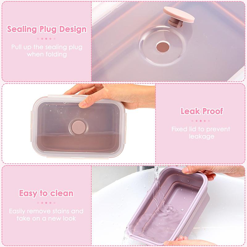 Recipiente de depozitare a alimentelor pliabile Recipiente de prânz pliabile din silicon cu capace, boluri pliabile dreptunghiulare Boluri rotunde pentru alimente