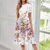 Women's Casual Fashion Round Neck Short Sleeve Floral Print Midi Dress