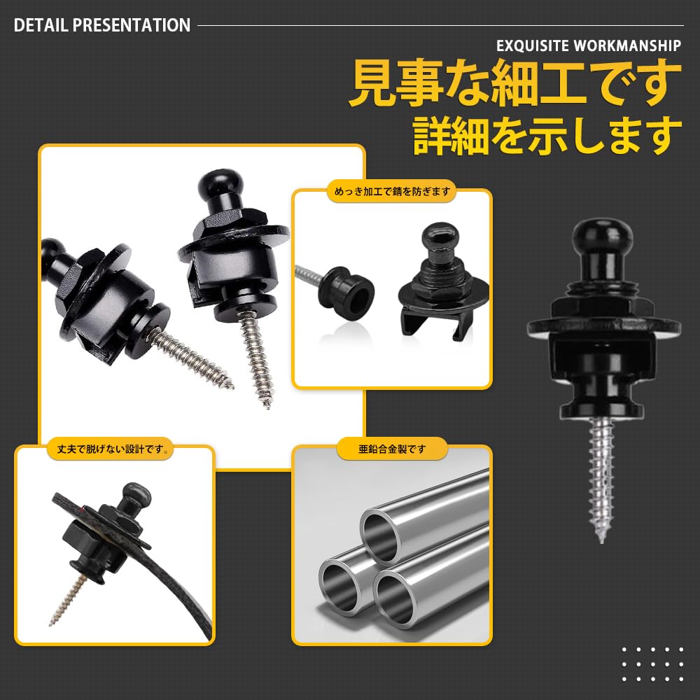 Strap Lock Detachable Guitar Locking Strap Pins for Electric Guitars and Easy Suitable for and Electric Pack of 4 Pins, Buckle, Basses, Installation,