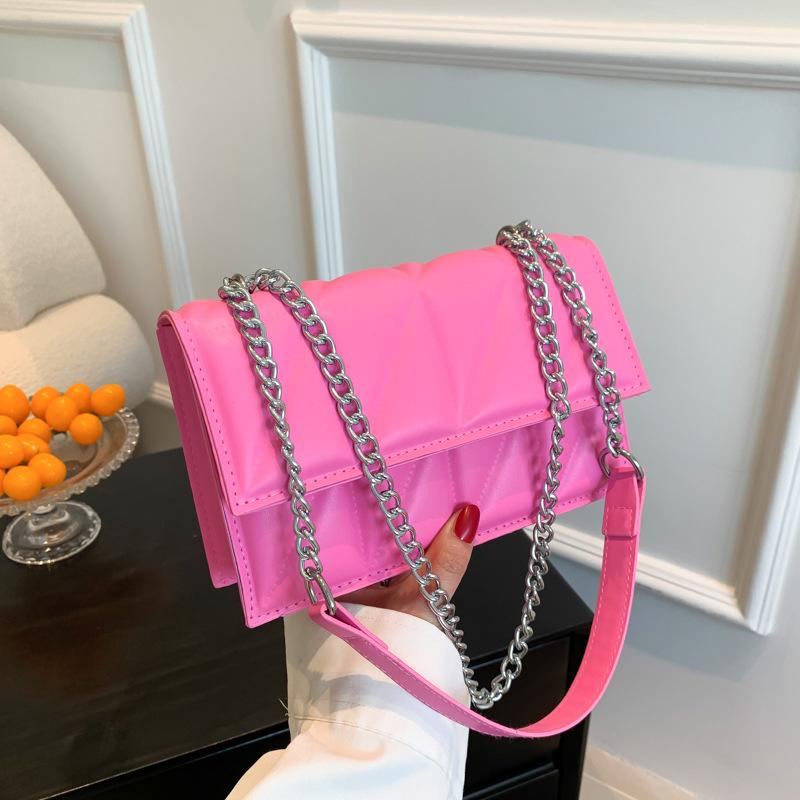 Solid Color Chain Strap Flap Shoulder Bag Ladies Handbags  Embroidery Plaid Crossbody Bags