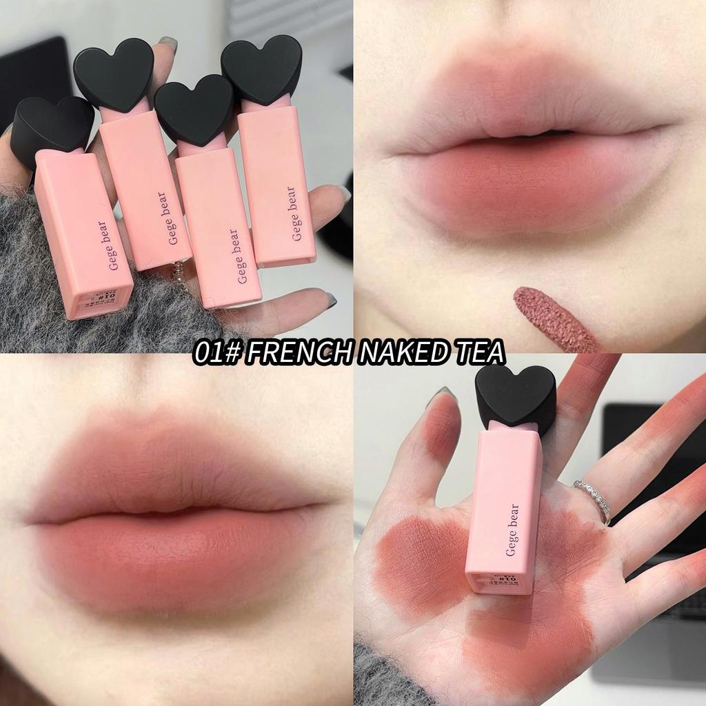GEGE BEAR Dream Sweetheart Velvet Lip Glaze Nude Matte Lipstick, 24-часовой натуральный бархатистый гладкий карандаш для губ